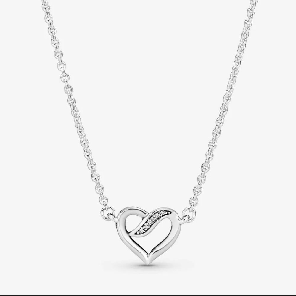 Pandora Silver/CZ Ribbon Open Heart Necklace